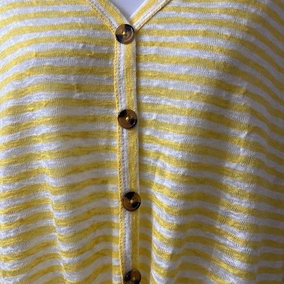 a.n.a Women's Yellow Striped Faux Button Down Tie Front Dolman Sleeve Top NWOT - Picture 3 of 8